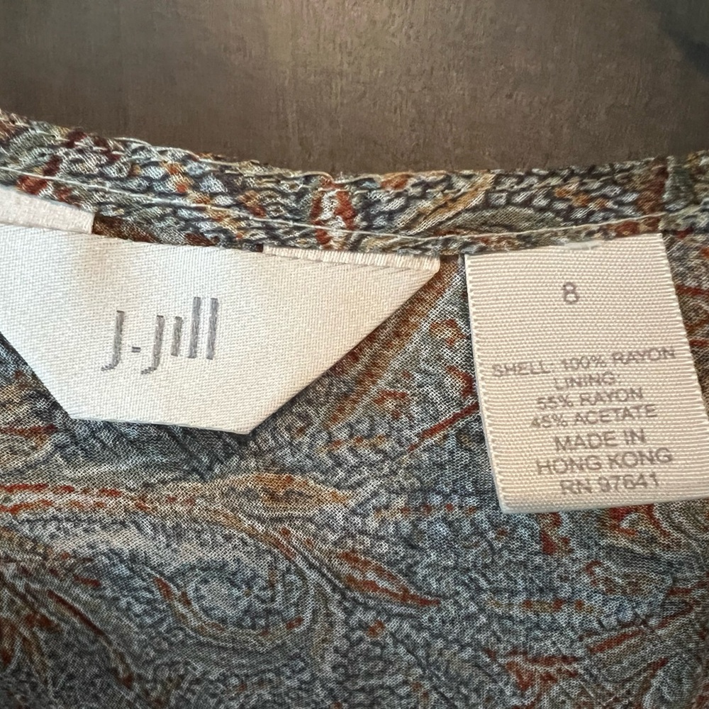 J. Jill Paisley Midi Dress in Taupe, Cream & Dusty Blue - Picture 5 of 8